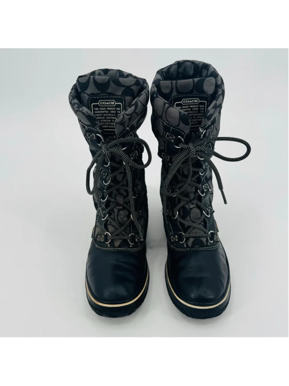 Women's Coach Shaine Black & Grey Monogram Winter Snow Boots Size 7